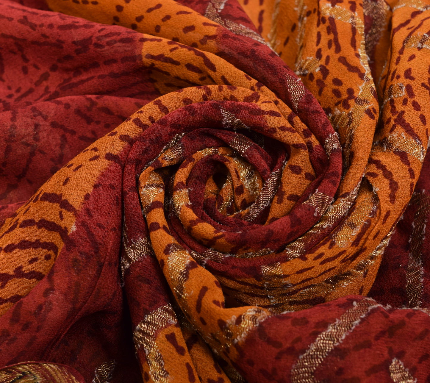 Sushila Vintage MaroonSaree 100% Pure Georgette Silk Hand Block Printed Fabric