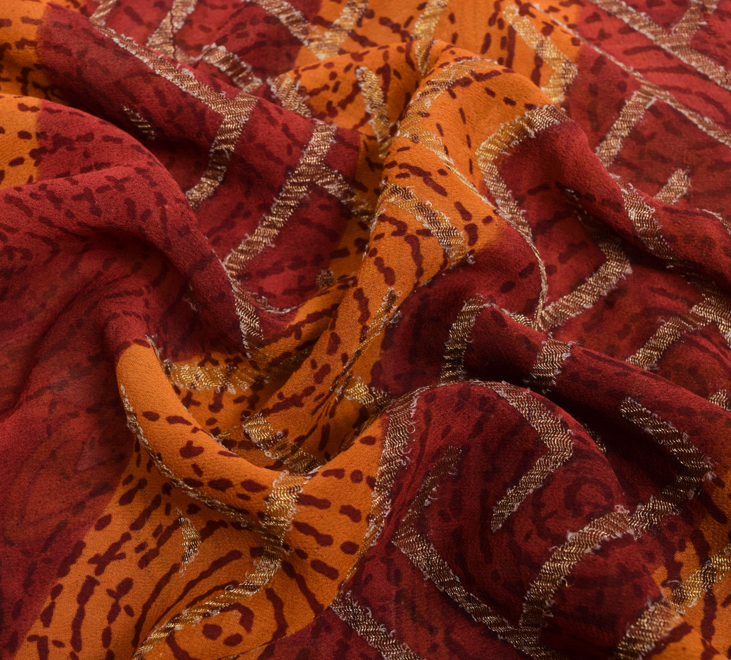 Sushila Vintage MaroonSaree 100% Pure Georgette Silk Hand Block Printed Fabric