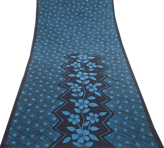 Sushila Vintage Black Floral Saree 100% Pure Georgette Silk Printed Craft Fabric