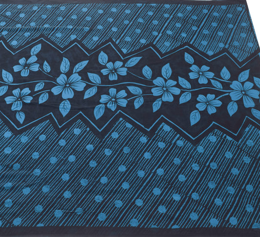 Sushila Vintage Black Floral Saree 100% Pure Georgette Silk Printed Craft Fabric