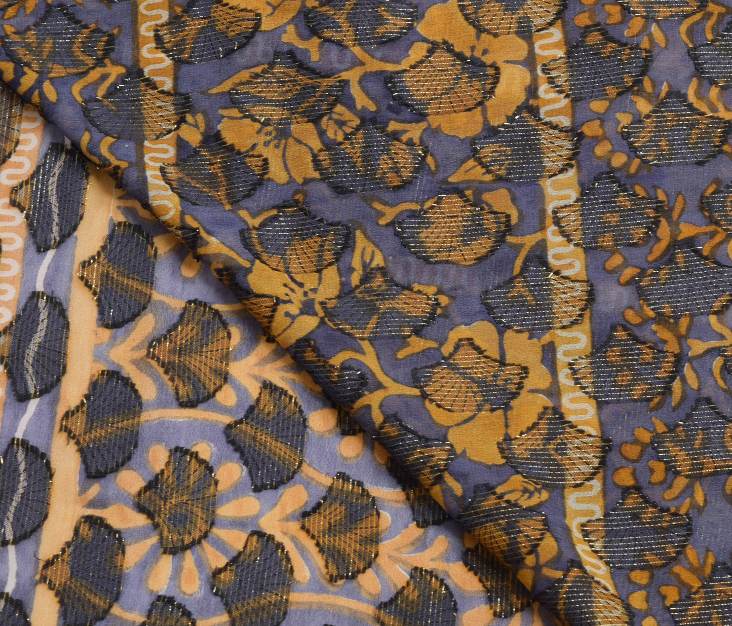 Sushila Vintage Saree 100% Pure Georgette Silk Printed & Woven Craft Fabric