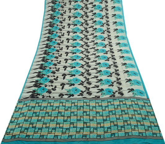 Sushila Vintage Saree Pure Georgette Silk Printed Floral Branded Craft Fabric