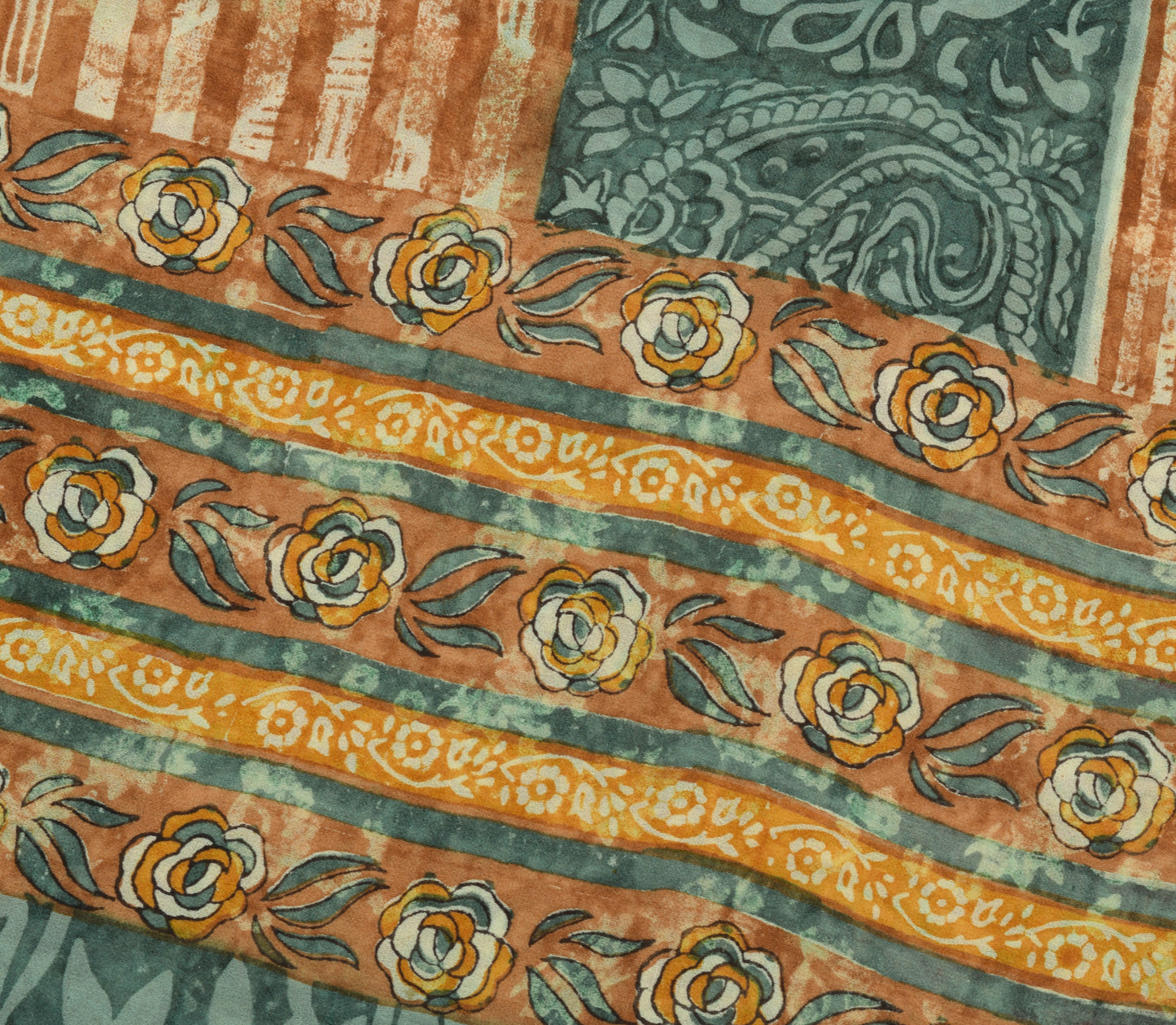 Sushila Vintage Floral Saree 100% Pure Georgette Silk Printed 5 YD Craft Fabric