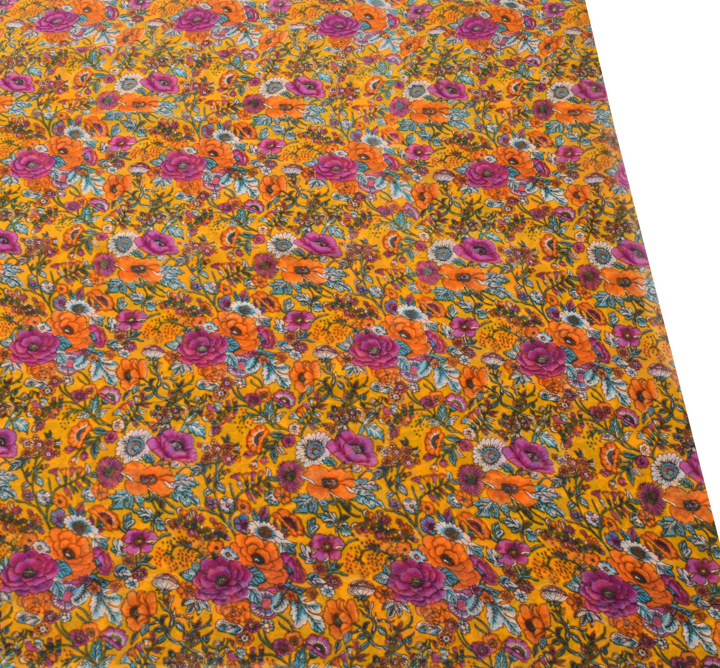 Sushila Vintage Yellow Floral Saree 100%Pure Georgette Silk Printed Craft Fabric