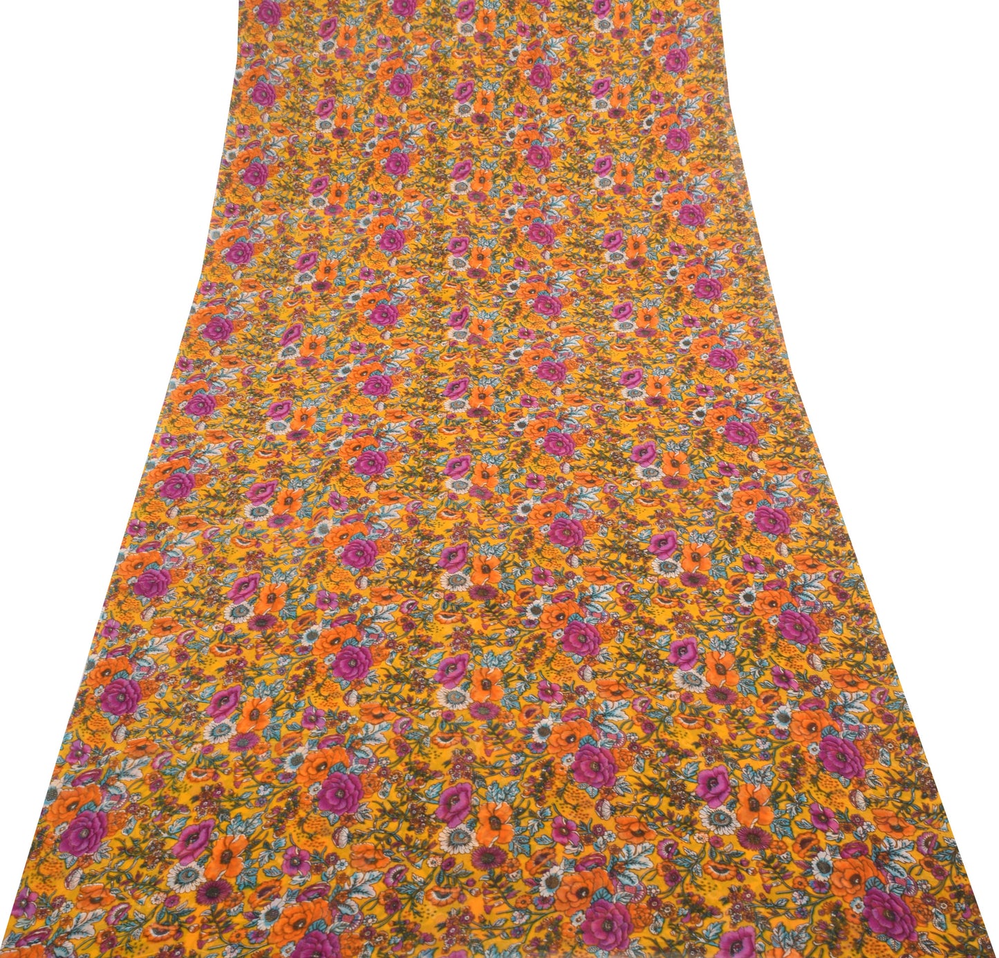 Sushila Vintage Yellow Floral Saree 100%Pure Georgette Silk Printed Craft Fabric