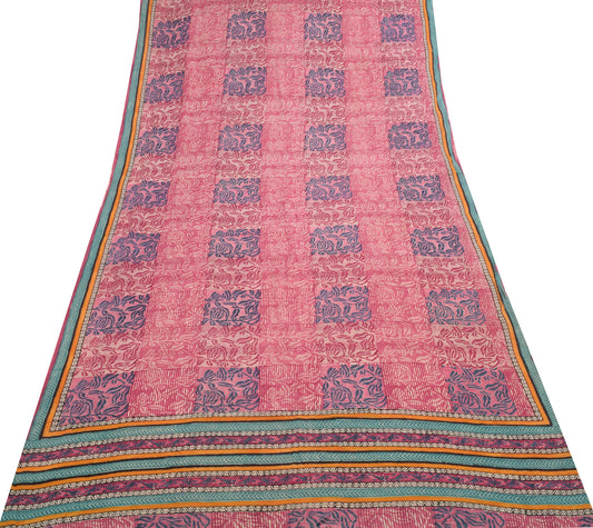 Sushila Vintage Saree 100% Pure Georgette Silk Printed Craft Multi-Color Fabric