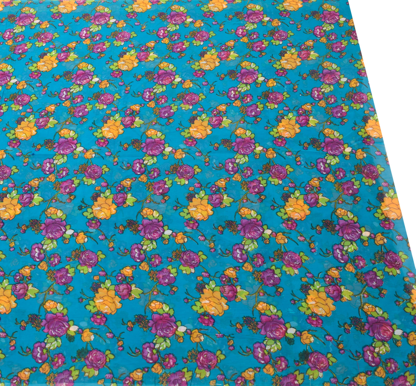 Sushila Vintage Saree 100% Pure Georgette Silk Printed Craft Blue Floral Fabric