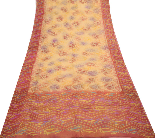 Sushila Vintage Peach Floral Saree 100% Pure Georgette Silk Printed Craft Fabric