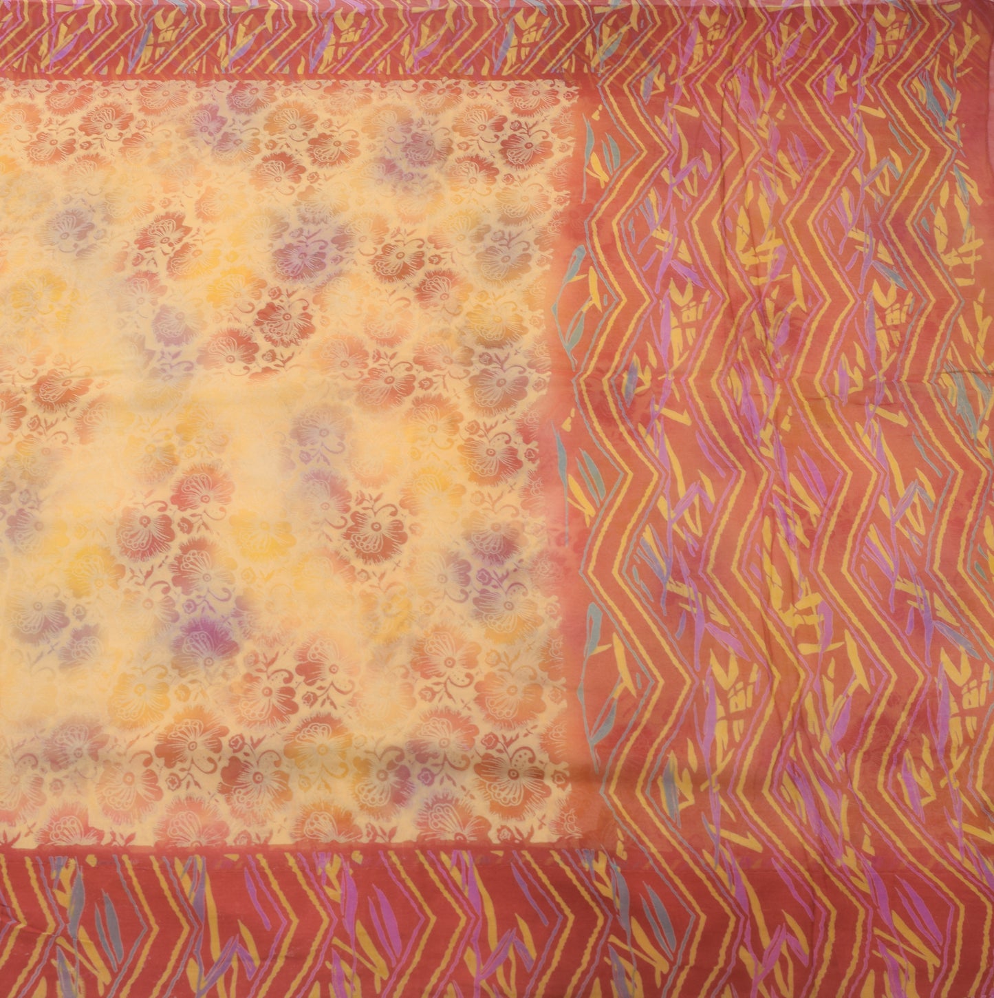 Sushila Vintage Peach Floral Saree 100% Pure Georgette Silk Printed Craft Fabric