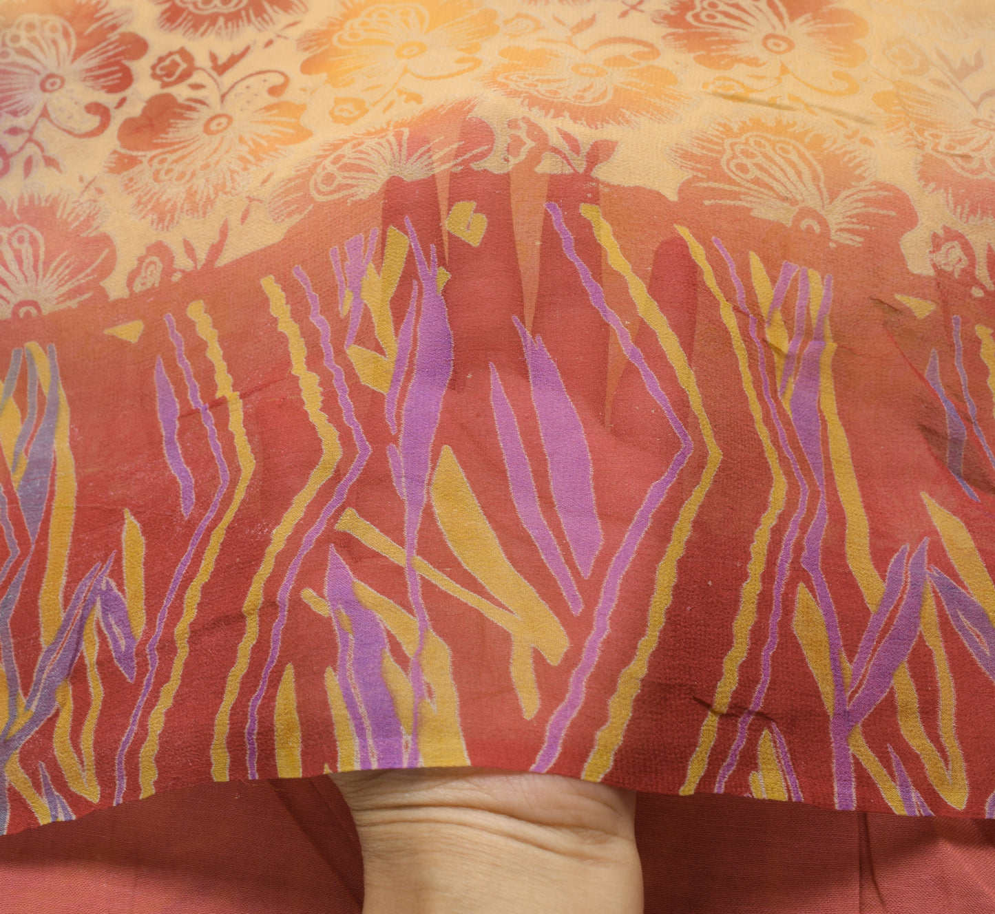 Sushila Vintage Peach Floral Saree 100% Pure Georgette Silk Printed Craft Fabric