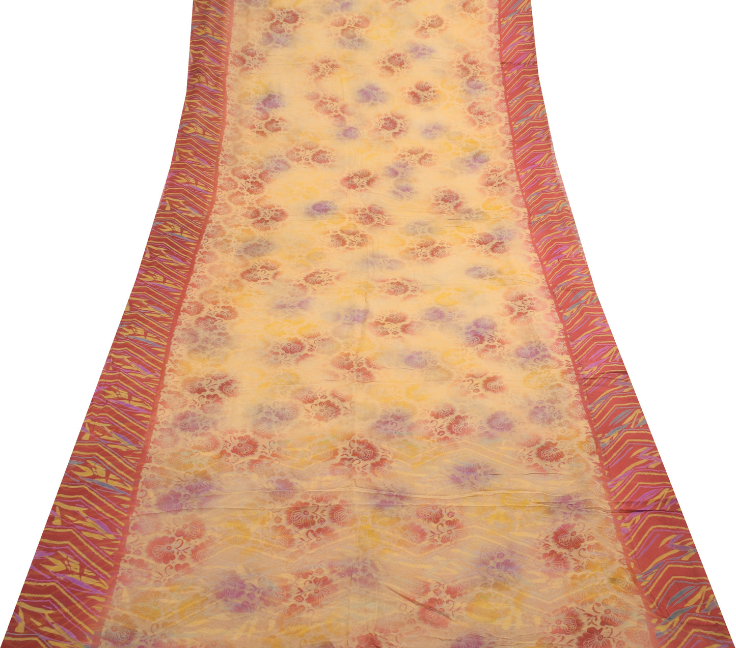 Sushila Vintage Peach Floral Saree 100% Pure Georgette Silk Printed Craft Fabric