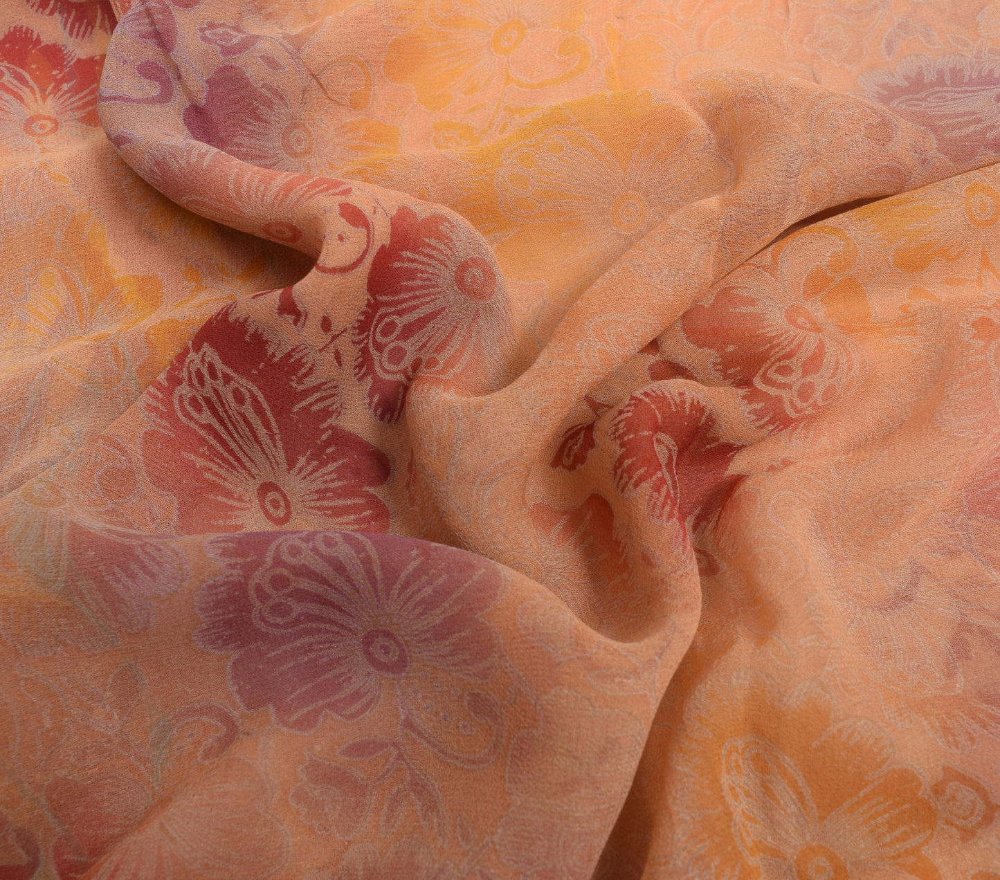 Sushila Vintage Peach Floral Saree 100% Pure Georgette Silk Printed Craft Fabric