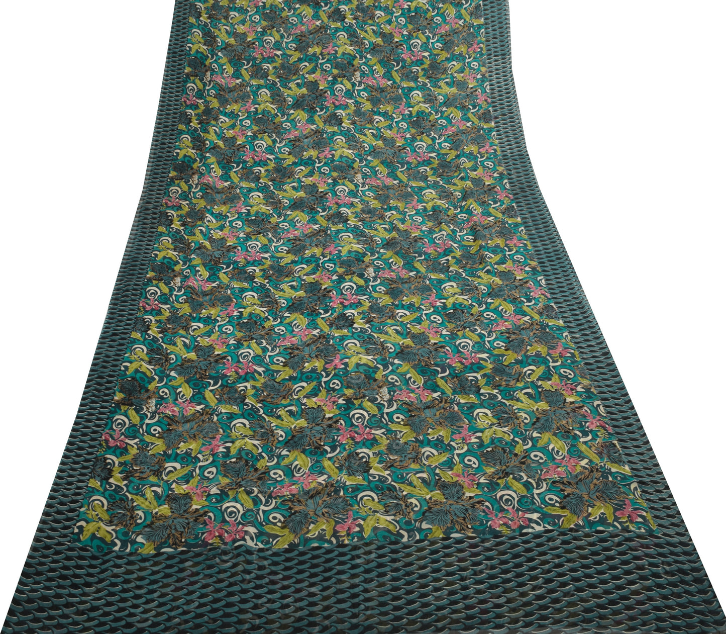 Sushila Vintage Saree 100% Pure Georgette Silk Printed Floral 5 YD Craft Fabric