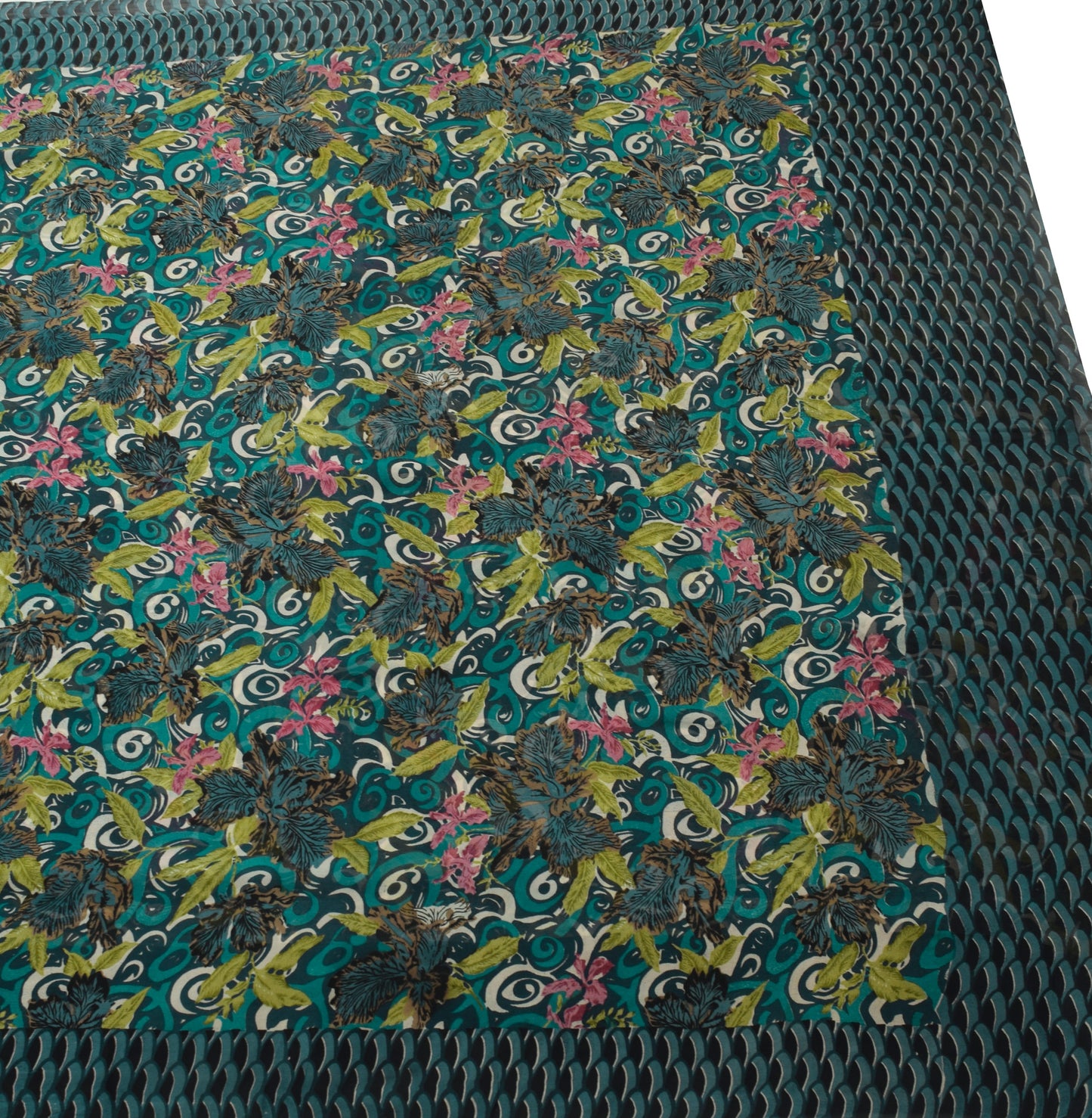 Sushila Vintage Saree 100% Pure Georgette Silk Printed Floral 5 YD Craft Fabric