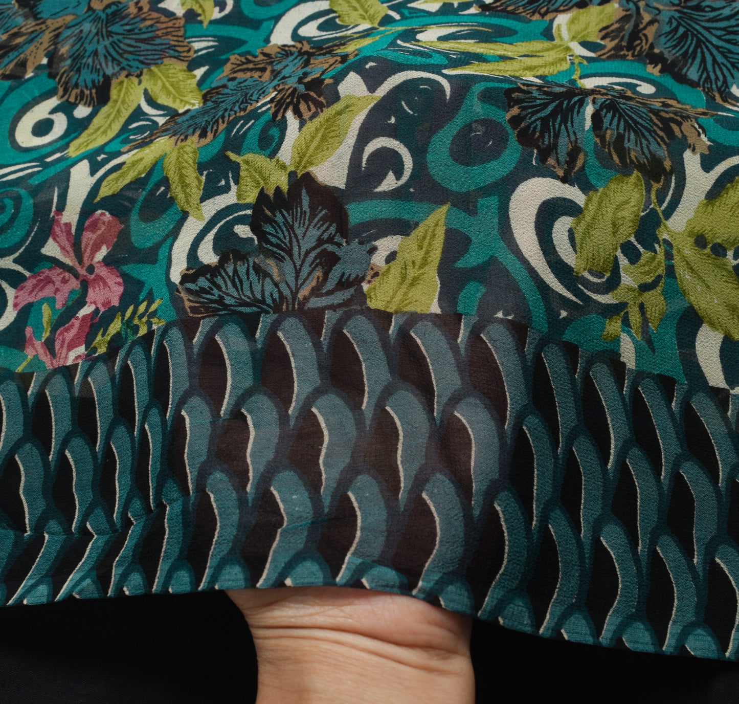 Sushila Vintage Saree 100% Pure Georgette Silk Printed Floral 5 YD Craft Fabric