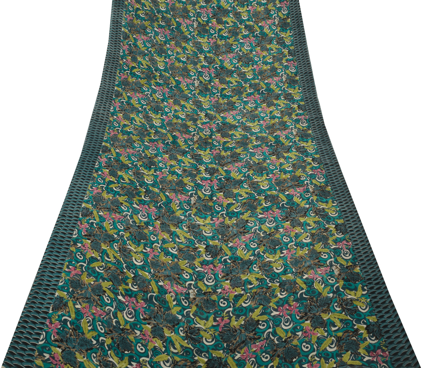 Sushila Vintage Saree 100% Pure Georgette Silk Printed Floral 5 YD Craft Fabric