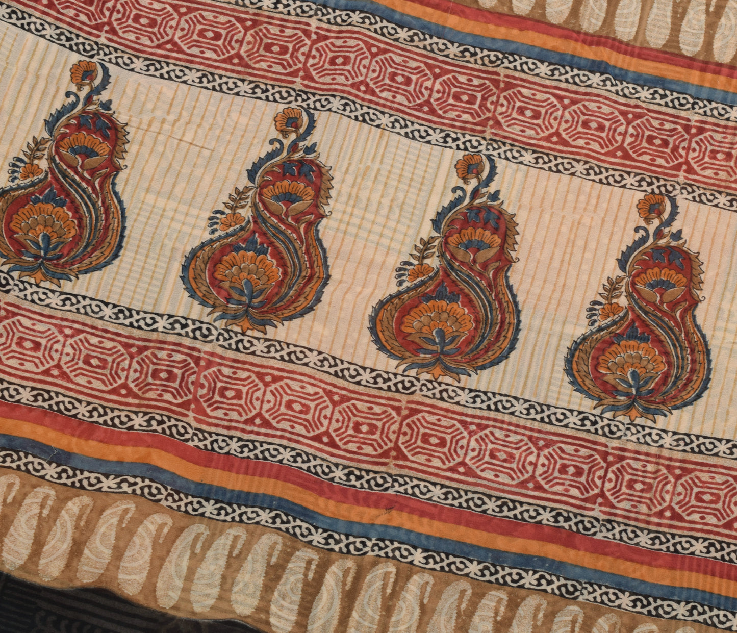 Sushila Vintage Saree 100% Pure Georgette Silk Hand Block Paisley Printed Fabric