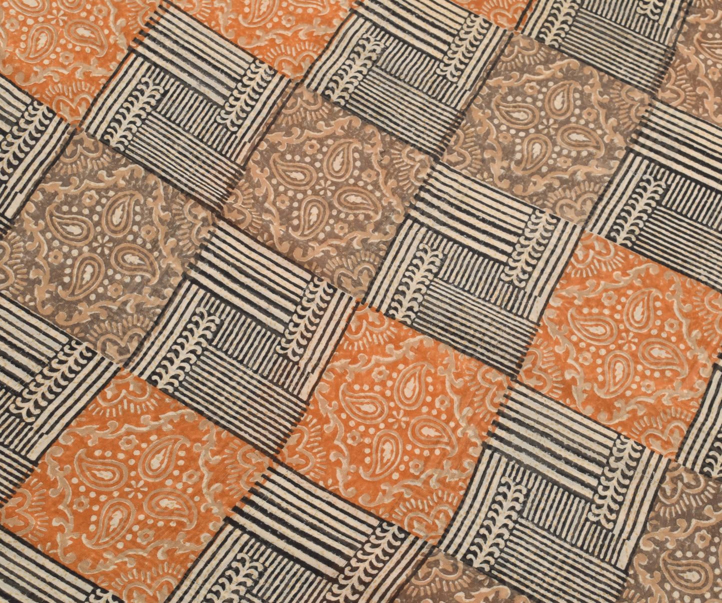 Sushila Vintage Saree 100% Pure Georgette Silk Hand Block Paisley Printed Fabric