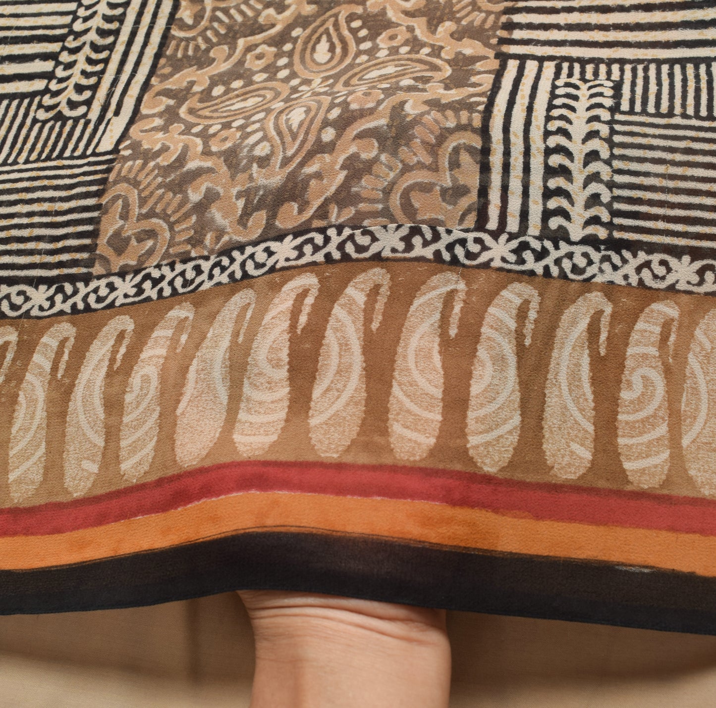 Sushila Vintage Saree 100% Pure Georgette Silk Hand Block Paisley Printed Fabric