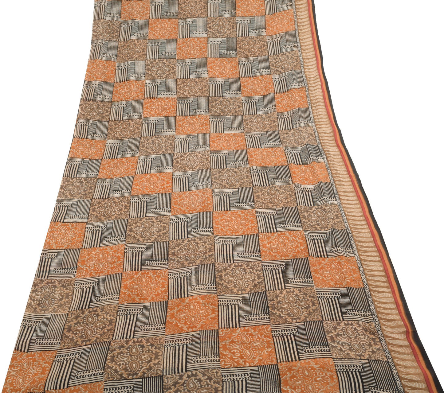 Sushila Vintage Saree 100% Pure Georgette Silk Hand Block Paisley Printed Fabric