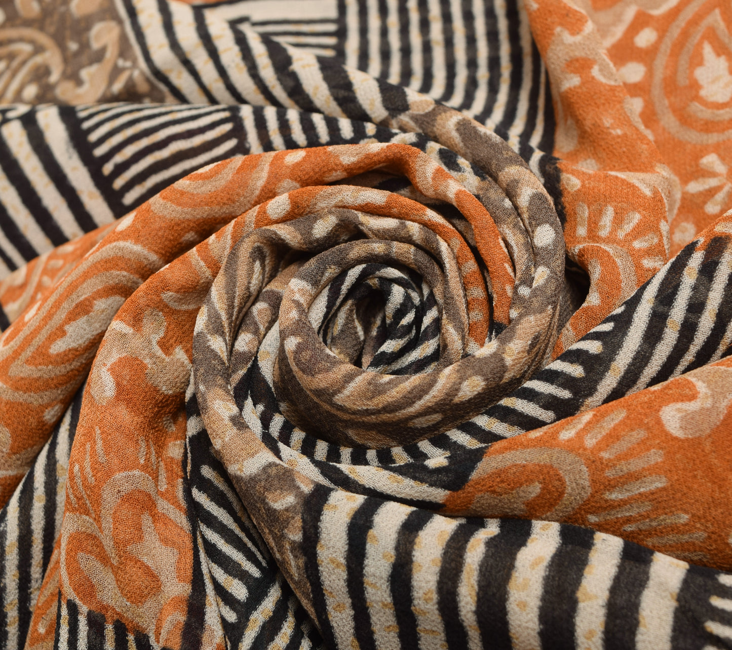 Sushila Vintage Saree 100% Pure Georgette Silk Hand Block Paisley Printed Fabric