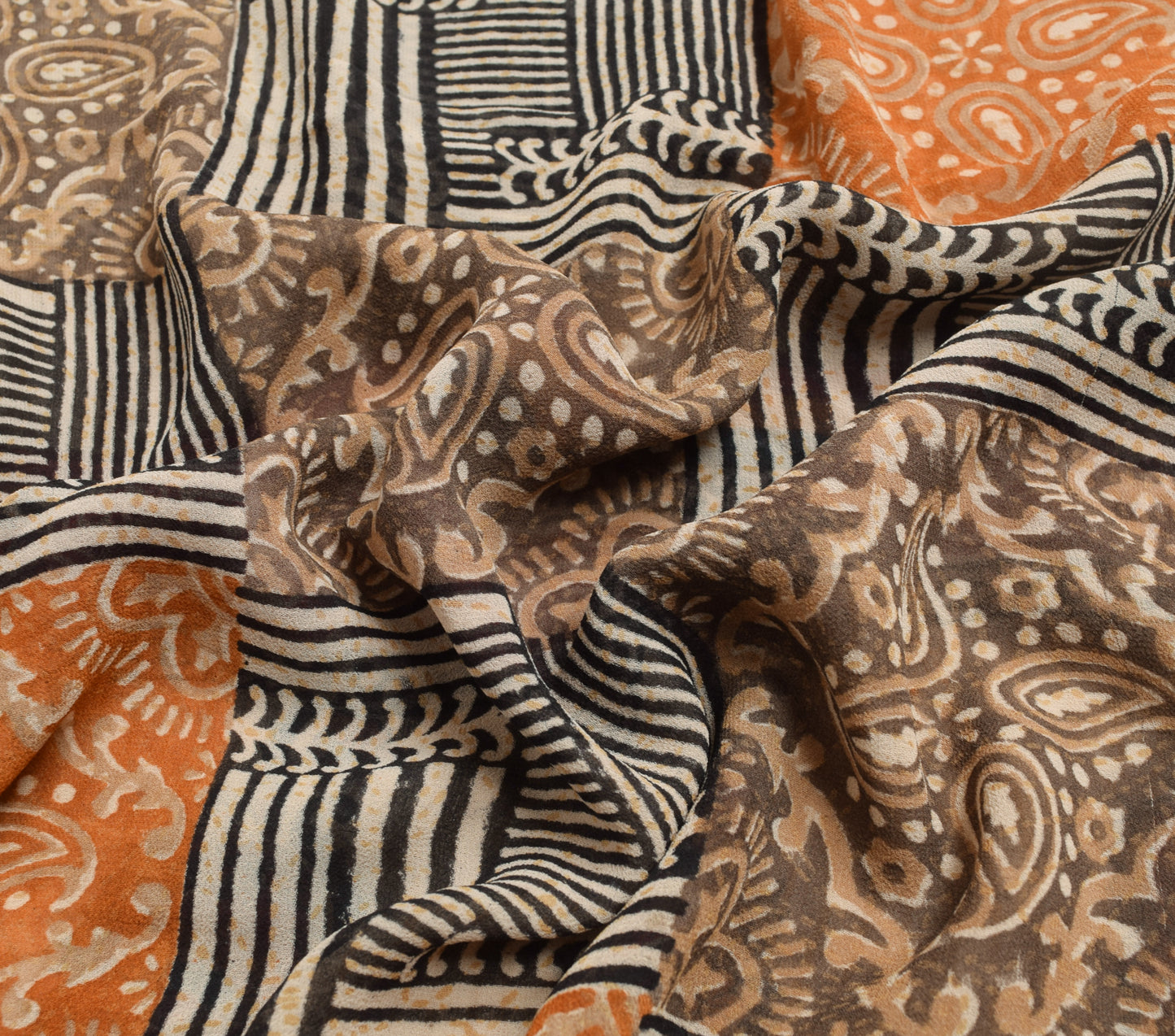 Sushila Vintage Saree 100% Pure Georgette Silk Hand Block Paisley Printed Fabric