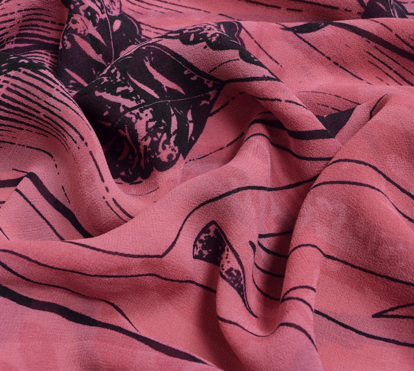 Sushila Vintage Pink & Black Saree 100% Pure Georgette Silk Printed Craft Fabric