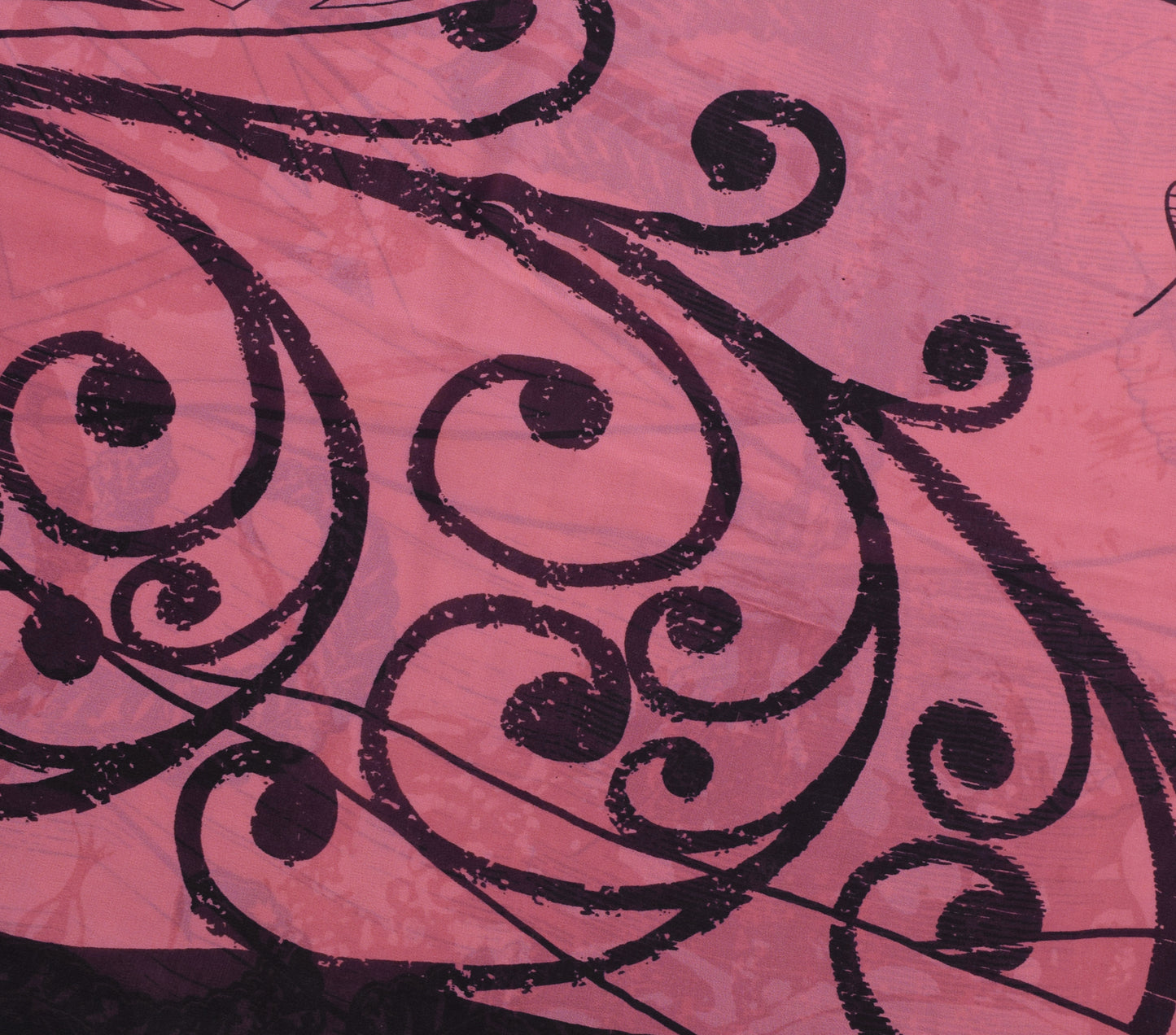 Sushila Vintage Pink & Black Saree 100% Pure Georgette Silk Printed Craft Fabric