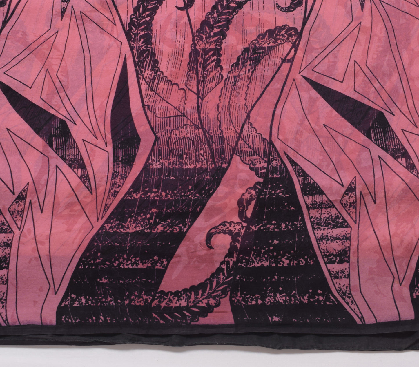 Sushila Vintage Pink & Black Saree 100% Pure Georgette Silk Printed Craft Fabric