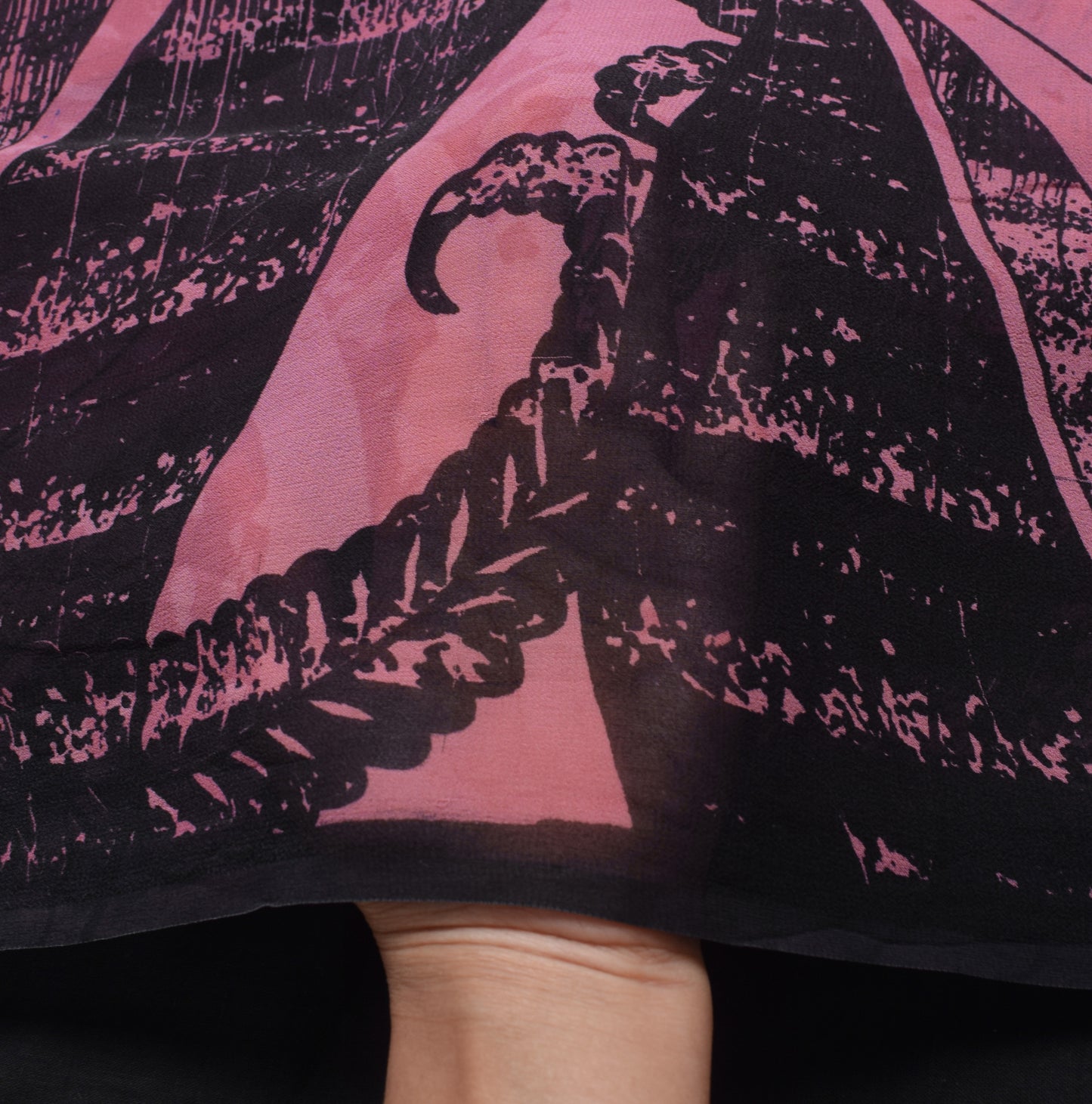 Sushila Vintage Pink & Black Saree 100% Pure Georgette Silk Printed Craft Fabric