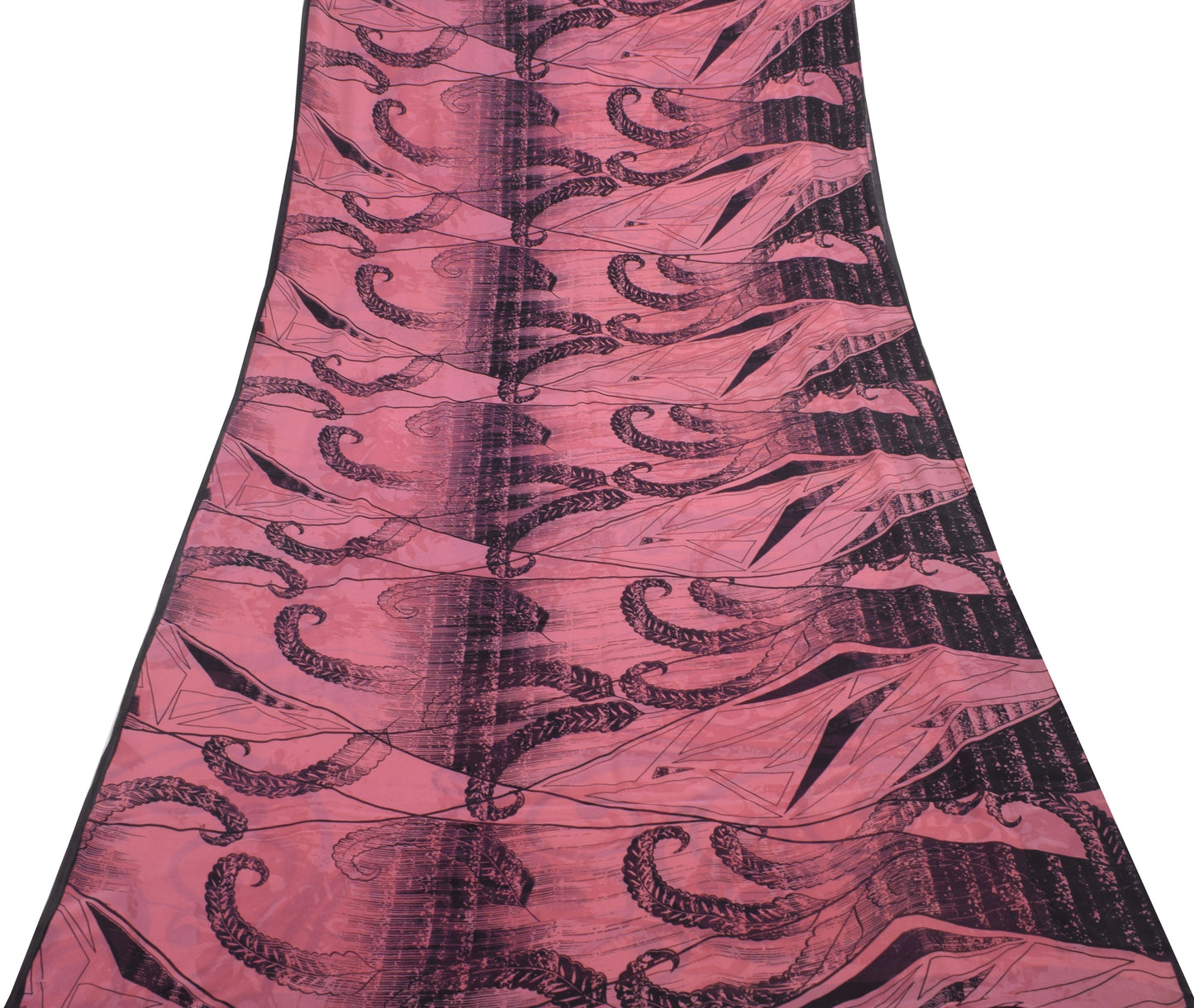Sushila Vintage Pink & Black Saree 100% Pure Georgette Silk Printed Craft Fabric