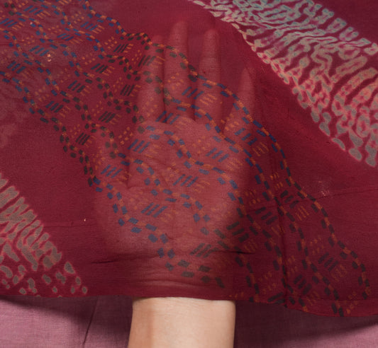Sushila Vintage Dark Maroon Saree 100% Pure Georgette Silk Printed Craft Fabric