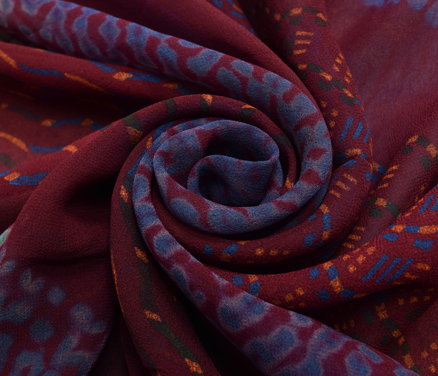 Sushila Vintage Dark Maroon Saree 100% Pure Georgette Silk Printed Craft Fabric