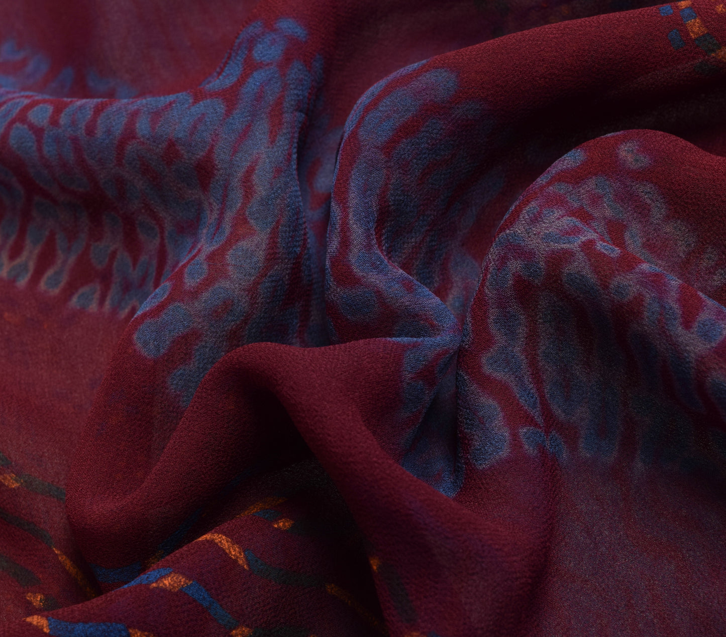 Sushila Vintage Dark Maroon Saree 100% Pure Georgette Silk Printed Craft Fabric