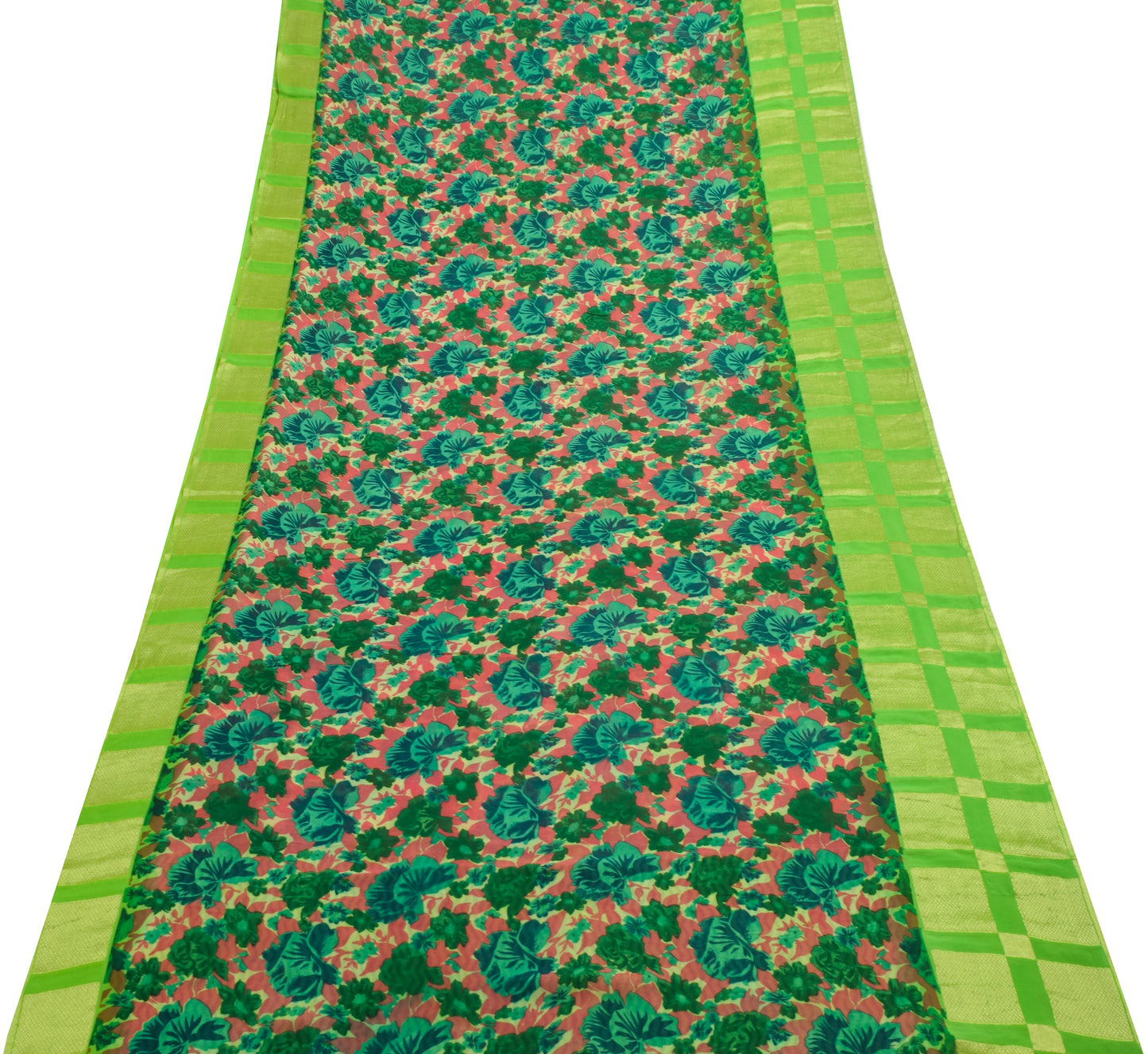 Sushila Vintage Green Saree 100%Pure Georgette Silk Printed&Woven Floral  Fabric