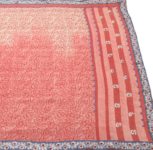 Sushila Vintage Saree 100% Pure Georgette Silk Printed With Floral Border Fabric