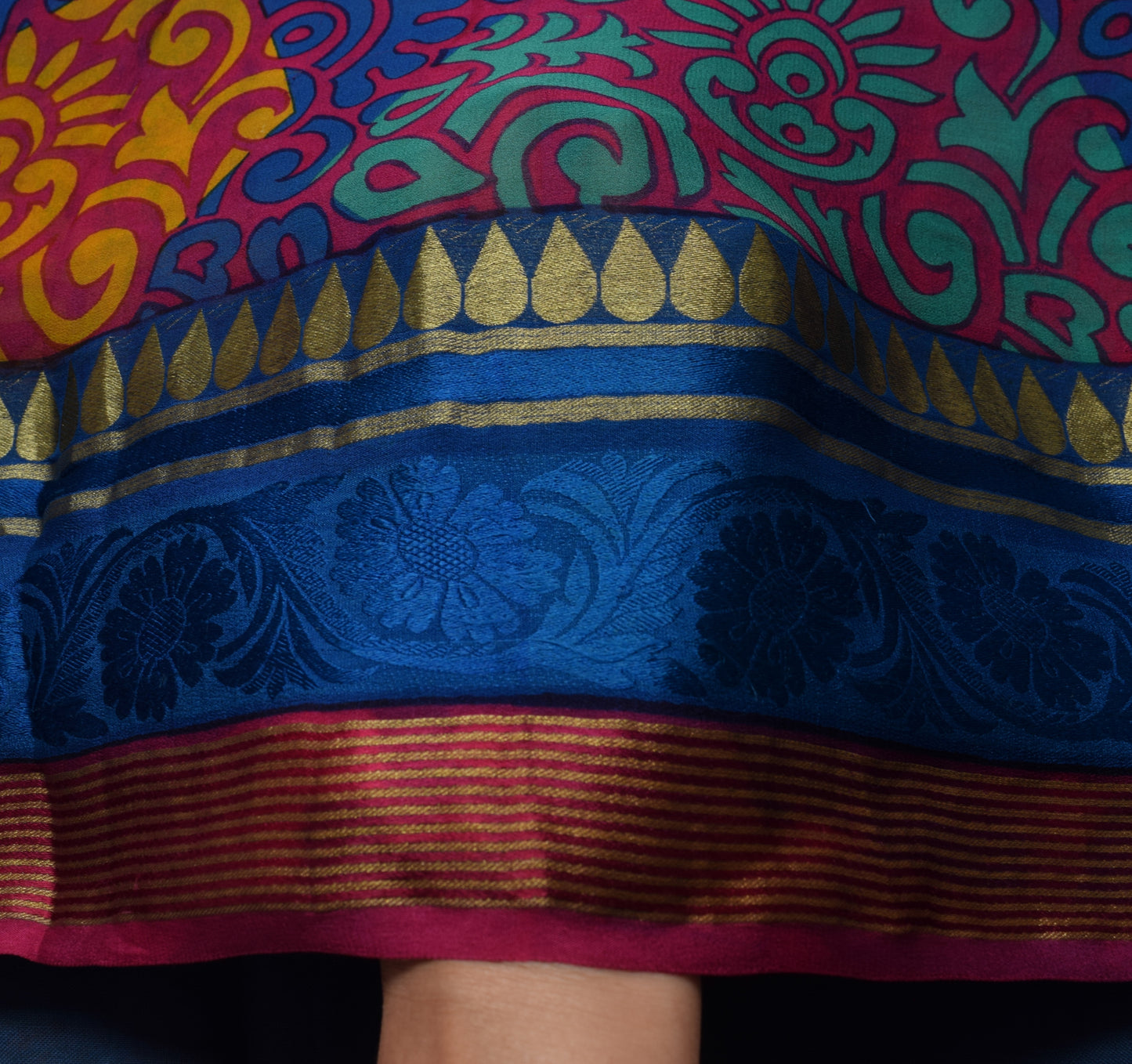 Sushila Vintage Magenta Saree 100% Pure Georgette Silk Printed 5 YD Craft Fabric