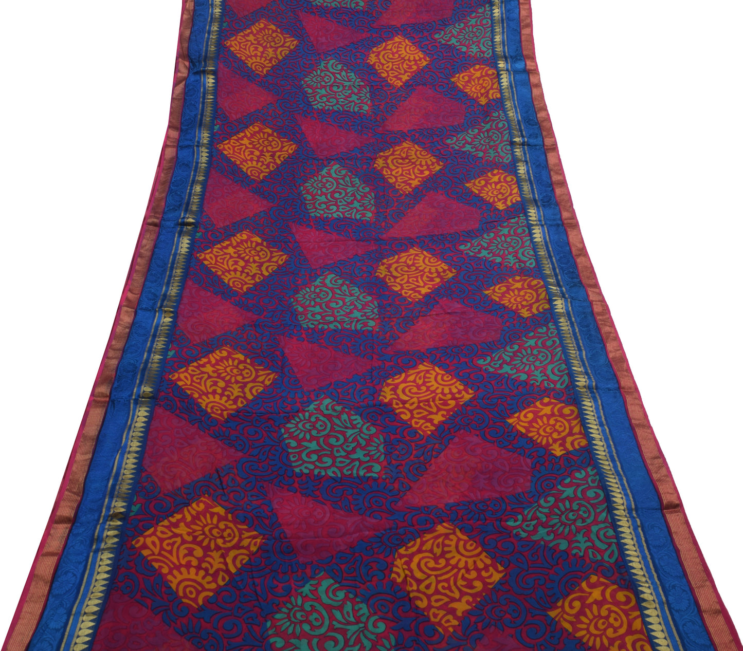 Sushila Vintage Magenta Saree 100% Pure Georgette Silk Printed 5 YD Craft Fabric