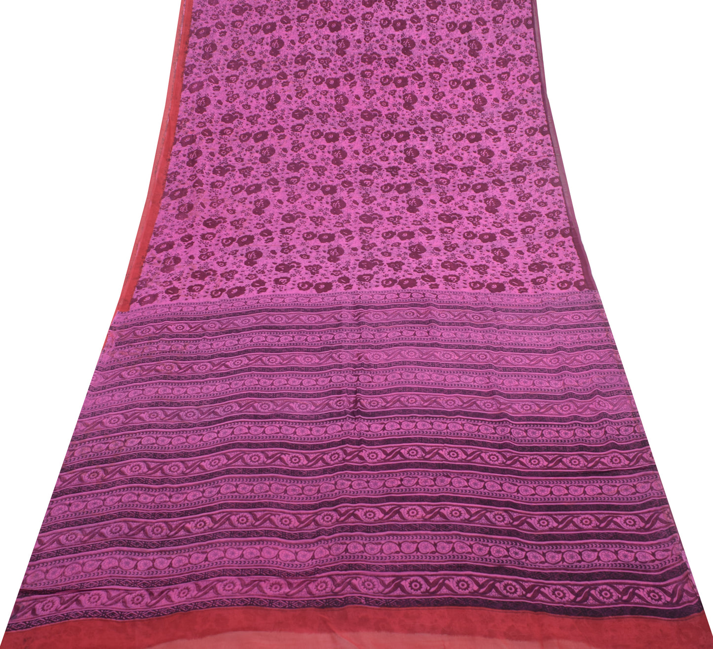 Sushila Vintage Purple Saree 100%Pure Georgette Silk Printed Floral Craft Fabric