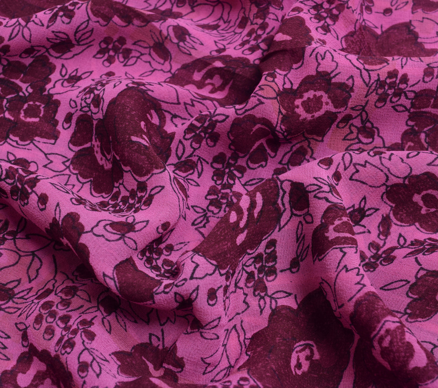 Sushila Vintage Purple Saree 100%Pure Georgette Silk Printed Floral Craft Fabric