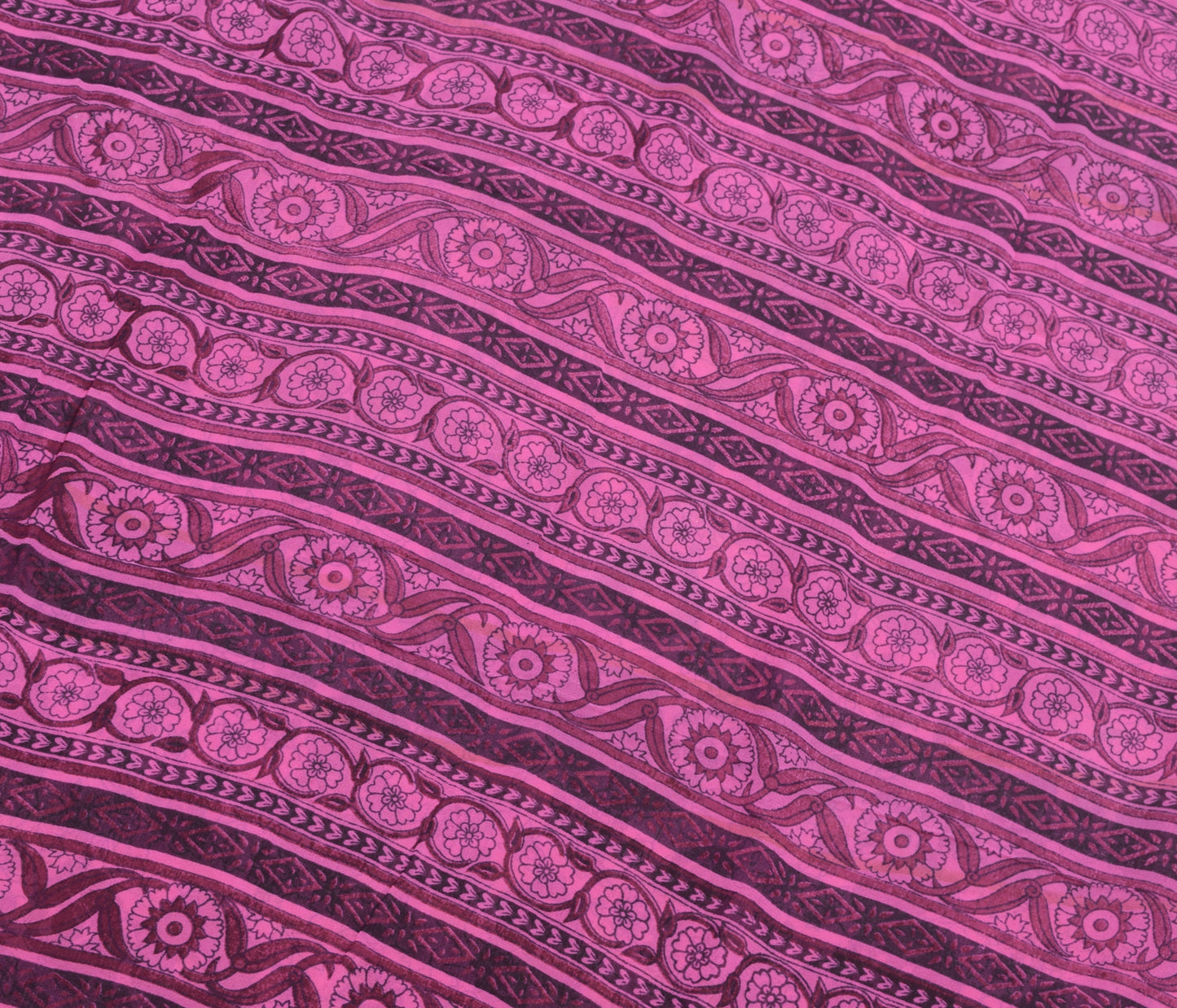 Sushila Vintage Purple Saree 100%Pure Georgette Silk Printed Floral Craft Fabric