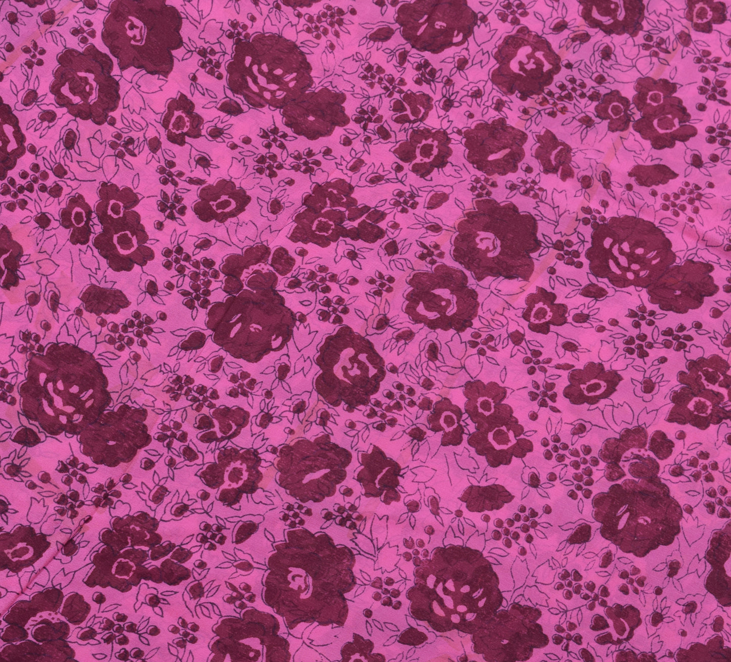 Sushila Vintage Purple Saree 100%Pure Georgette Silk Printed Floral Craft Fabric