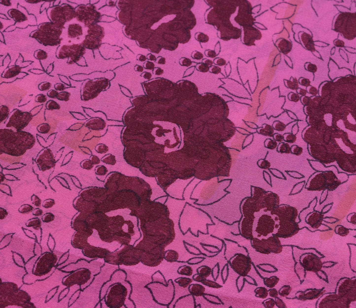 Sushila Vintage Purple Saree 100%Pure Georgette Silk Printed Floral Craft Fabric