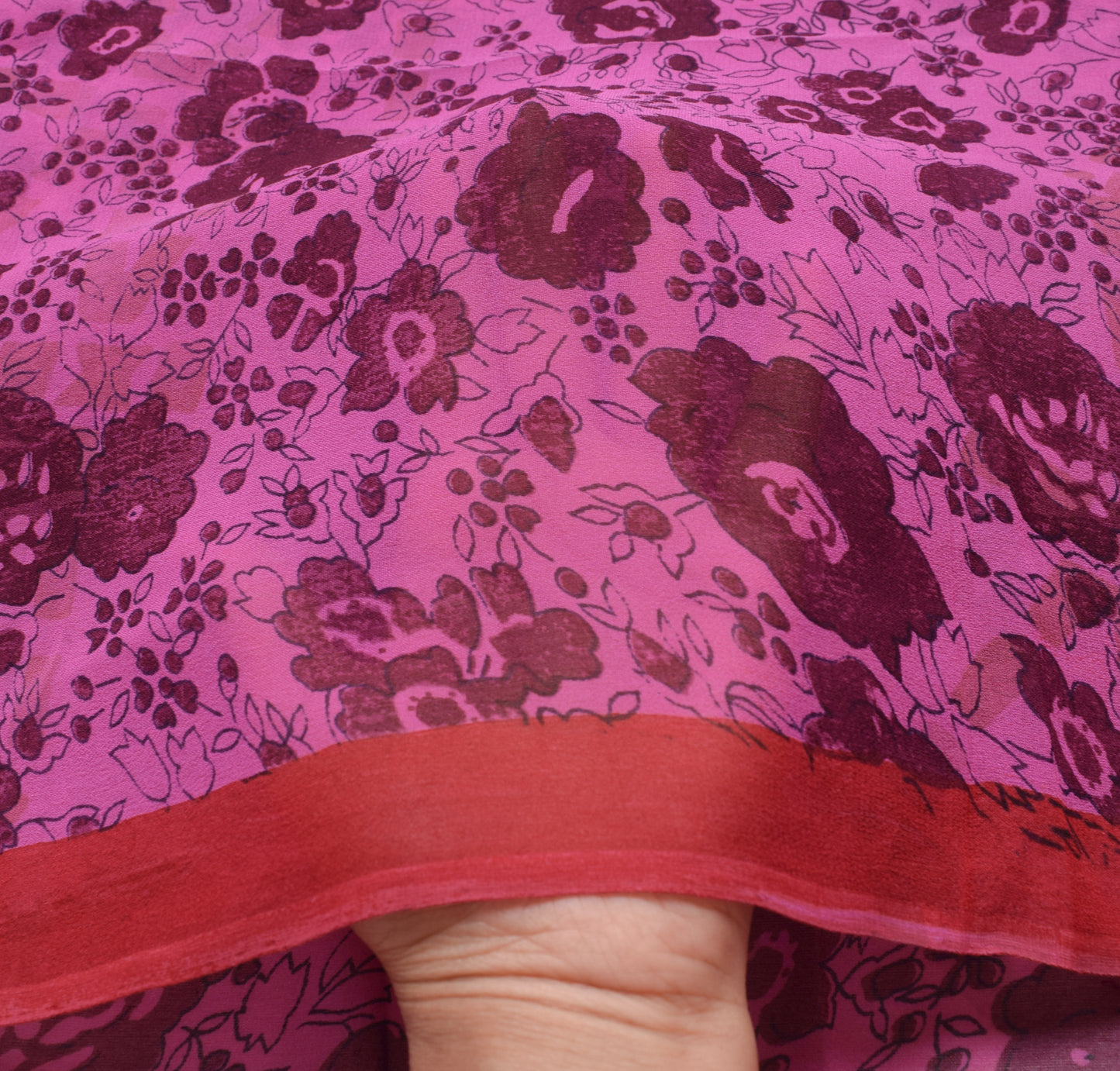 Sushila Vintage Purple Saree 100%Pure Georgette Silk Printed Floral Craft Fabric