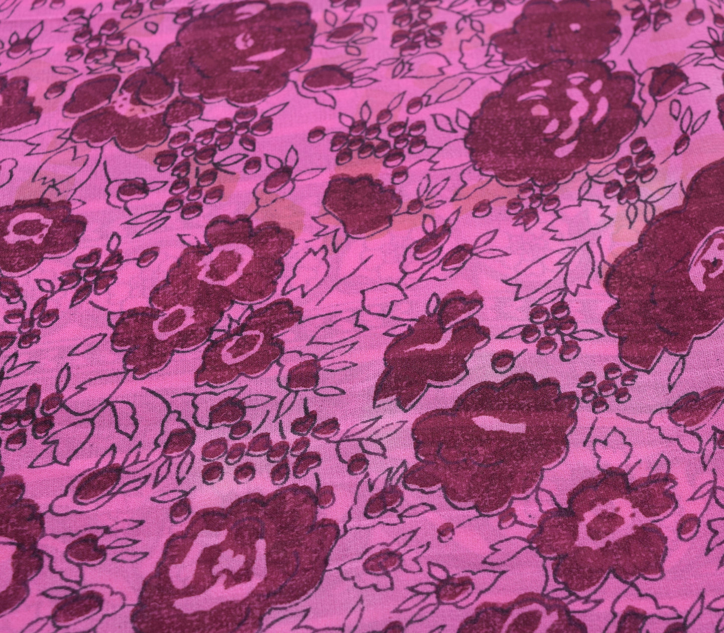 Sushila Vintage Purple Saree 100%Pure Georgette Silk Printed Floral Craft Fabric