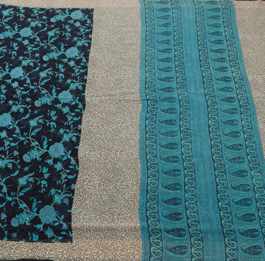 Sushila Vintage Saree 100% Pure Georgette Silk Printed Black Floral Craft Fabric