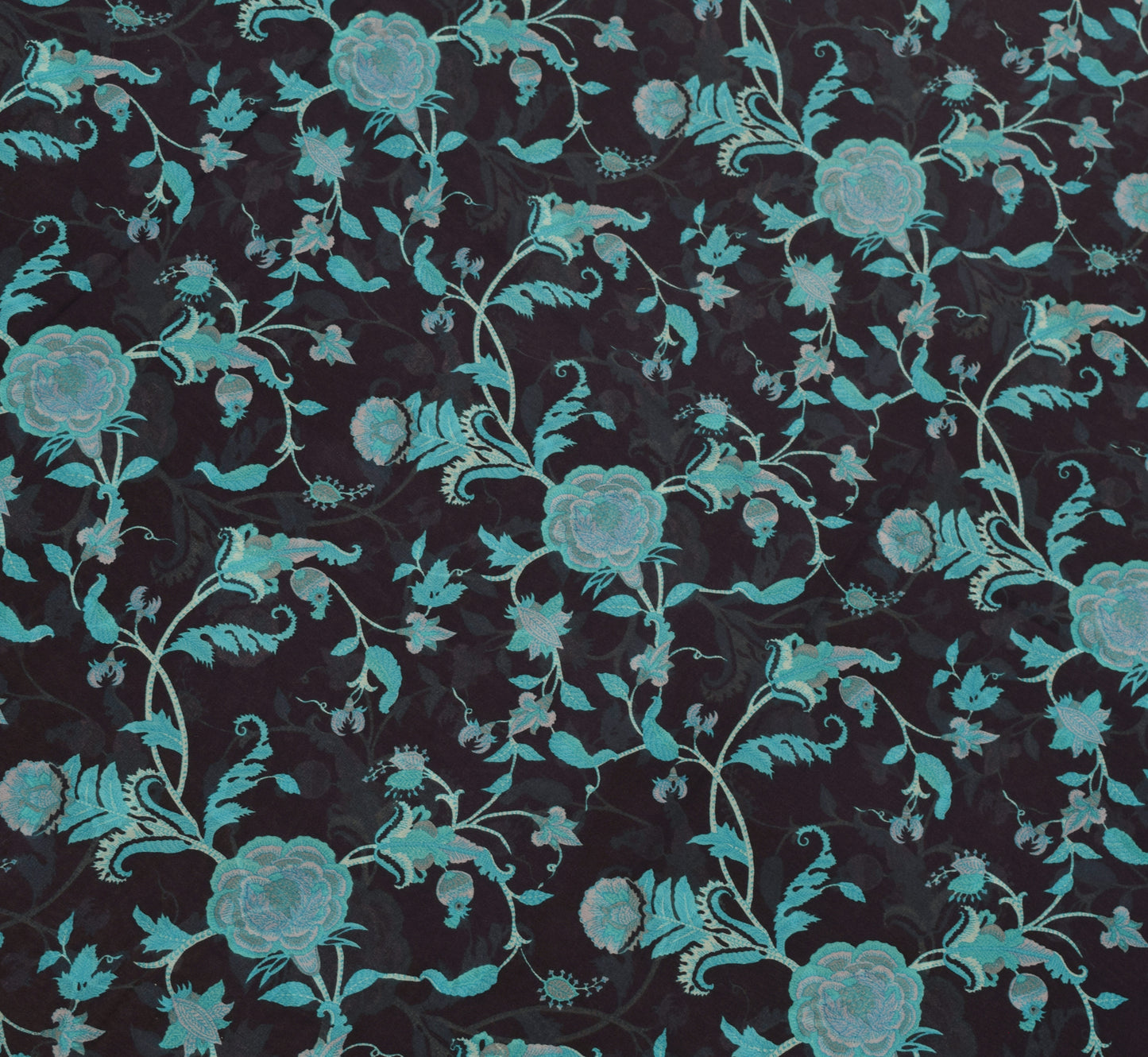 Sushila Vintage Saree 100% Pure Georgette Silk Printed Black Floral Craft Fabric