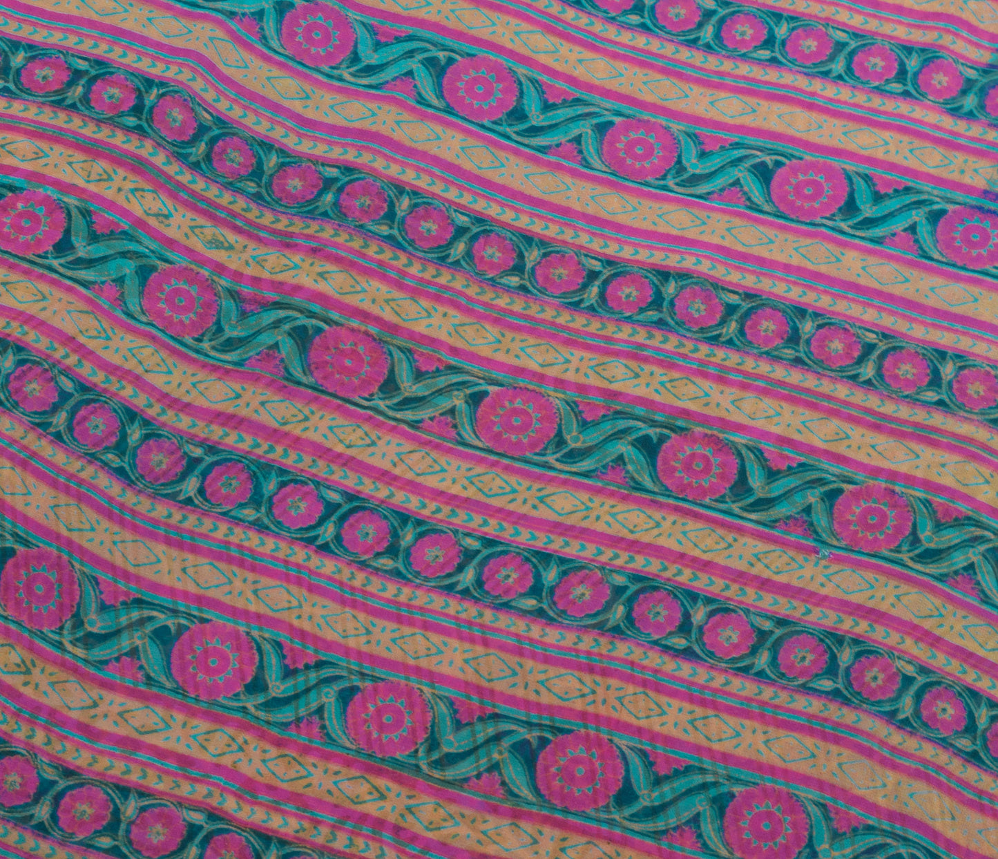 Sushila Vintage Blue Saree 100% Pure Georgette Silk Printed Floral Craft Fabric