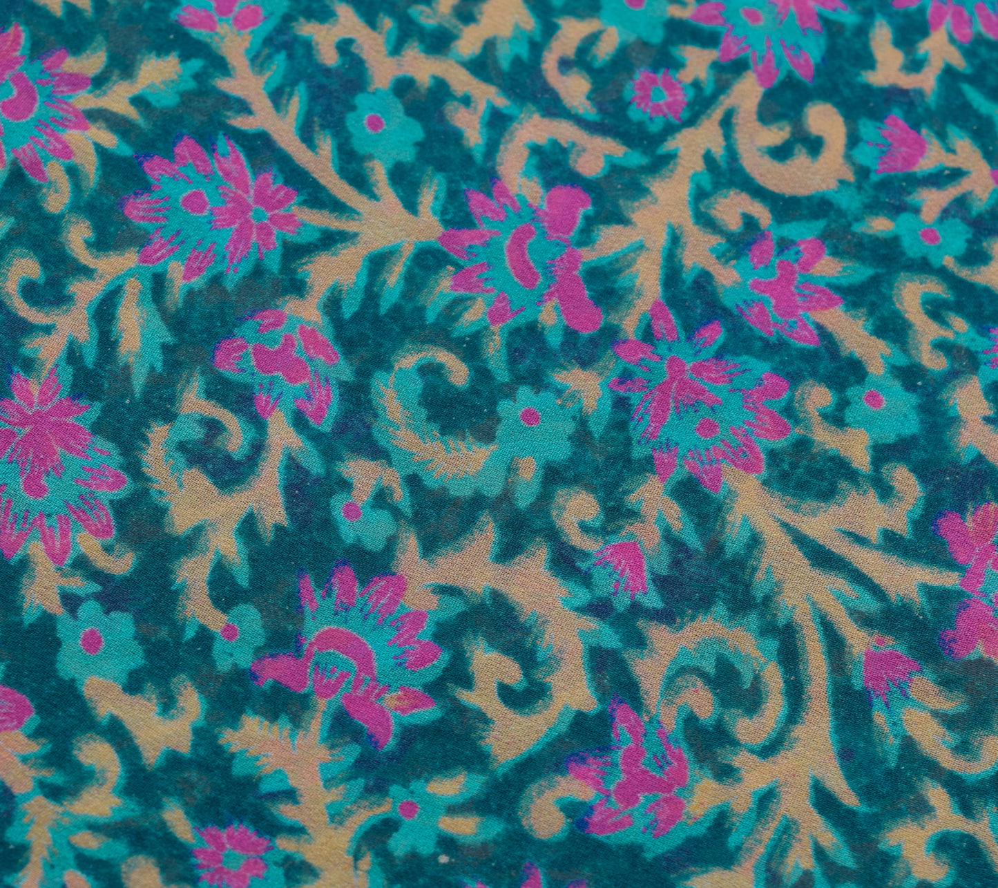 Sushila Vintage Blue Saree 100% Pure Georgette Silk Printed Floral Craft Fabric