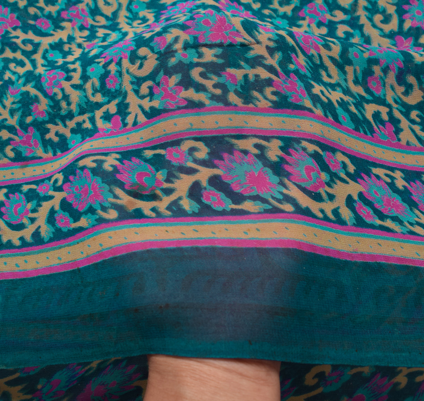 Sushila Vintage Blue Saree 100% Pure Georgette Silk Printed Floral Craft Fabric